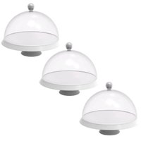 Kit 3 Boleiras Pratos para Bolo com Pé e Tampa 30cm Branco Plástico Crippa
