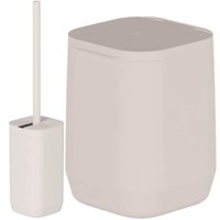 Kit Lixeira de Banheiro 6L Basculante E Escova Sanitária 30cm Aura Bege Ou Adesivo Piso Parede