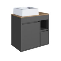 Balcão Gabinete de Banheiro Suspenso 60 Bangladesh 1 Porta e 1 Gaveta Grafite com Cuba Branca