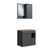Conjunto para Banheiro Gabinete Suspenso 60 Bahamas com Espelheira Grafite