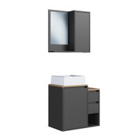 Conjunto para Banheiro Gabinete Suspenso 60 com Cuba Espelheira Bari Grafite