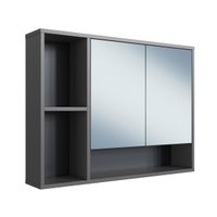 Armário Espelheira de Banheiro 80 Bari com 2 Portas e Nichos Grafite
