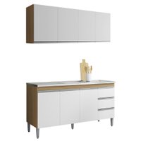 Armario Aereo E Balcao Para Pia 150 cm Andreia Amendoa Branco REAJL Moveis