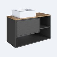 Balcão Gabinete de Banheiro Suspenso 80 Barcelona 1 Porta e Nichos Grafite com Cuba Branca