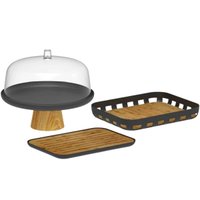 Kit Bandeja Boleira e Tábua Migalheira Plástico Bambu Ou Preto Café Mesa Posta Preto