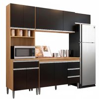 Cozinha Modulada 10 P 4 G Andreia 240 cm Amendoa Preto REAJL Moveis