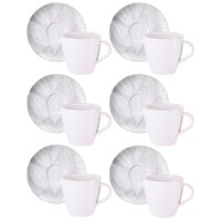Conjunto 6 Xícaras e Pires de Chá 200ml Porcelana Tramontina Arbo Servir Café Mesa Posta
