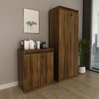 Kit 2 Peças Armário Escritório 2 Portas com Chave Balcão para Escritório com Chave 2 Portas Nogal