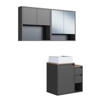 Conjunto para Banheiro 120cm com 3 Peças Gabinete Suspenso Bahamas Grafite com Cuba Branca