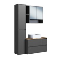 Conjunto para Banheiro 108cm com 3 Peças Gabinete Suspenso Belarus Grafite com Cuba Branca
