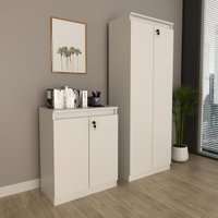 Kit 2 Peças Armário Escritório com 2 Portas com Chave Balcão Escritório com Chave 2 Portas Branco