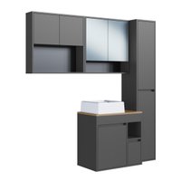 Conjunto para Banheiro 148cm com 4 Peças Gabinete Suspenso Bangladesh Grafite com Cuba Branca