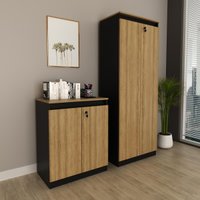 Kit 2 Peças Armário Escritório 2 Portas com Chave Balcão Escritório com Chave 2 Portas Amêndoa/Preto