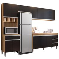 Cozinha Modulada 12 Portas 4 Gavetas 280 cm Andreia Amendoa Preto REAJL Moveis