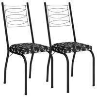 Kit 2 Cadeiras Tubular Europa 262 Preto Assento Preto Flor ARTEF