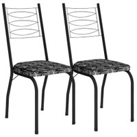 Kit 2 Cadeiras Tubular Europa 262 Preto Assento Mosaico Silver ARTEF