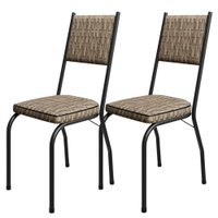 Kit 2 Cadeiras Tubular Europa 258 Preto Assento Rattan ARTEF