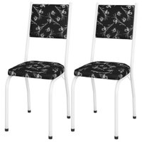 Kit 2 Cadeiras Tubular Europa 258 Branco Assento Preto Flor ARTEF