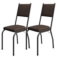 Kit 2 Cadeiras Tubular Europa 258 Preto Assento Madeira Imbuia ARTEF