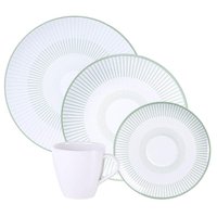 Aparelho de Jantar 16 Peças em Porcelana Decorada Tramontina Lineare Mesa Posta Almoço Café Chá