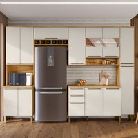 Armário de Cozinha Modulada com Balcão e Tampo 13 Portas 2 Gavetas Xangai Plus 100% Mdf com Vidro Reflecta