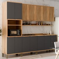 Armário de Cozinha com Balcão e Tampo 13 Portas 3 Gavetas Nice Fresado com Prateleira 100% Mdf Amêndoa/Chumbo - Pnr