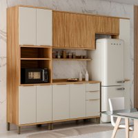 Armário de Cozinha Modulada com Balcão e Tampo 12 Portas 3 Gavetas Nice Canelado 100% Mdf Amêndoa/Off White - Pnr