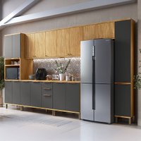 Armário de Cozinha Modulada com Balcão e Tampo 16 Portas 3 Gavetas Nice Plus 100% Mdf Amêndoa/Chumbo - Pnr Móveis