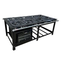Fogão Industrial de Centro 8 Bocas Duplas Cefaz Linha Gold Baixa Pressão Aço Carbono com Forno 100 Litros Tampa de Vidro