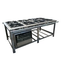 Fogão Industrial de Centro 8 Bocas 4 Duplas Cefaz Linha Gold Baixa Pressão Inox com Forno 100 Litros Tampa de Vidro