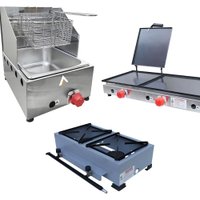 Kit Lanchonete Fogão Portátil 2 Bocas + Chapa 90cm com Prensa e Fritadeira Profissional 1 Cuba Alcamar