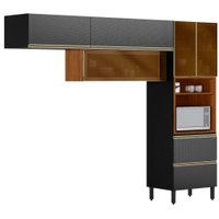 Cozinha Modulada 3 Pecas 270 cm Vidro DP2701 Nogueira Carbono Prime Demartez