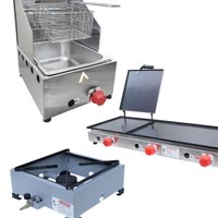 Kit Lanchonete Fogão Portátil 1 Boca + Chapa 90cm com Prensa e Fritadeira Profissional 1 Cuba Alcamar