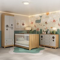 Quarto de Bebê Completo Berço Americano 3 em 1 Colchão Bombom Multimóveis MP4642