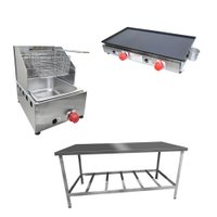 Kit Lanchonete Mesa de Manipulação com 190x70cm + Fritadeira a Gás 1 Cuba + Chapa a Gás 60cm Alcamar