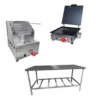 Kit Lanchonete Mesa de Manipulação inox 190x70cm + Fritadeira a Gás 1 Cuba + Chapa a Gás 30cm Alcamar