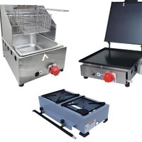 Kit Lanchonete Fogão Portátil 2 Bocas + Chapa 30cm com Prensa e Fritadeira Profissional 1 Cuba Alcamar