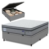 Cama Box Baú Casal Probel Molas Ensacadas Euro In 138x188x71cm Guarda Costas Stone Branco/Cinza
