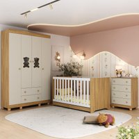 Quarto de Bebê Completo com Berço Americano 3 em 1 Colchão Fofura Multimóveis MP4665
