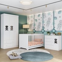 Quarto de Bebê Completo com Berço Americano 3 em 1 Colchão Teddy Multimóveis MP4668