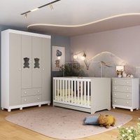 Quarto de Bebê Completo com Berço Americano 3 em 1 Fofura Multimóveis MP4649 Madeirado/Branco