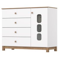 Comoda Infantil 1 Porta 4 Gavetas 127 cm Aconchego Branco Jequitiba Henn