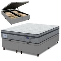 Cama Box Baú King Probel Molas Ensacadas Euro In 193x203x71cm Guarda Costas Stone Branco/Cinza