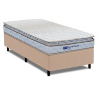 Cama Box Solteiro Probel Espuma D33 Pillow Top 88x188x56cm Guarda Costas Lyon Branco/Bege