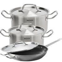 Jogo de Panelas Profissionais 3 Peças 32cm Inox Fundo Triplo Brinox Caldeirão Caçarola Frigideira