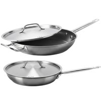 Jogo 2 Frigideiras Com Tampa Brinox Profissional em Aço Inox 24cm e 32cm Fundo Triplo Restaurante