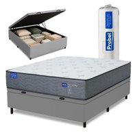 Cama Box Baú Casal Probel Molas Ensacadas 138x188x71 Day Springs a Vácuo Branco/Cinza