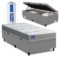 Cama Box Baú Solteiro Probel Espuma D33 88x188x55 Night Day a Vácuo Branco/Cinza