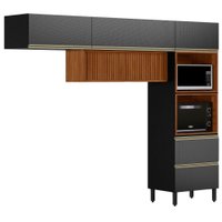 Cozinha Modulada 3 Pecas 270 cm Ripado DP2702 Nogueira Carbono Prime Demartez