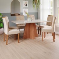 Mesa de Jantar 6 Lugares Maitê Fernanda com Vidro Cinamomo/Off White/Nude - Cimol
